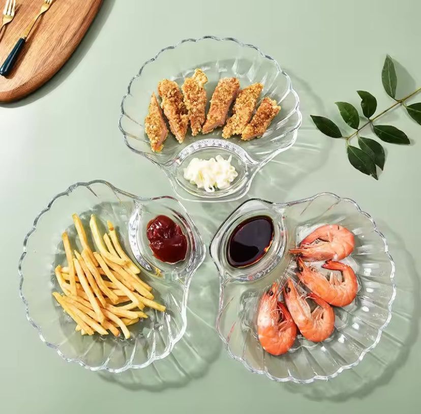 Transparent Shell Shaped Dumpling Dish, Stackable Heat Resistant Food Compartment Tray, Creative Dried Fruit Snack Plates Transparent Shell Shaped Dumpling Dish, Stackable Heat Resistant Food Compartment Tray, Creative Dried Fruit Snack Plates